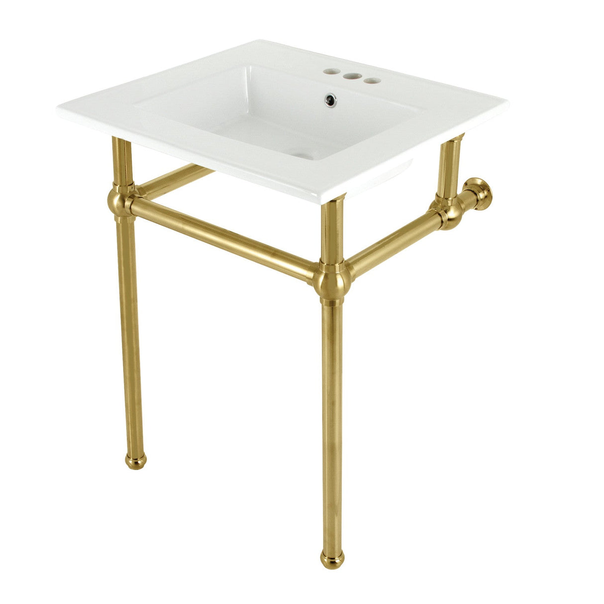 Fauceture KVBH25227W4B7 25-Inch Console Sink with Brass Legs (4-Inch, 3 Hole), White/Brushed Brass