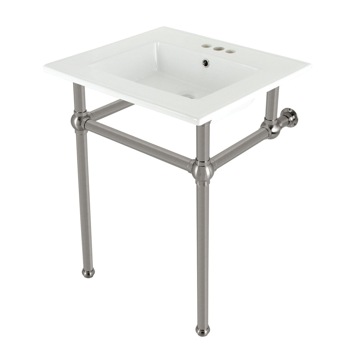 Fauceture KVBH25227W4B8 25-Inch Console Sink with Brass Legs (4-Inch, 3 Hole), White/Brushed Nickel