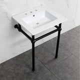 Fauceture KVBH25227W8B0 25-Inch Console Sink with Brass Legs (8-Inch, 3 Hole), White/Matte Black