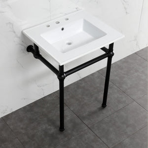 Fauceture KVBH25227W8B0 25-Inch Console Sink with Brass Legs (8-Inch, 3 Hole), White/Matte Black