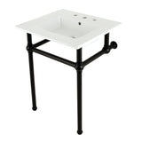 Fauceture KVBH25227W8B0 25-Inch Console Sink with Brass Legs (8-Inch, 3 Hole), White/Matte Black