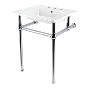 Fauceture KVBH25227W8B1 25-Inch Console Sink with Brass Legs (8-Inch, 3 Hole), White/Polished Chrome