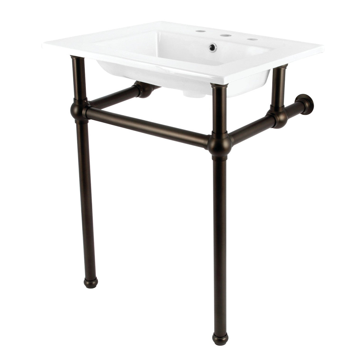 Fauceture KVBH25227W8B5 25-Inch Console Sink with Brass Legs (8-Inch, 3 Hole), White/Oil Rubbed Bronze