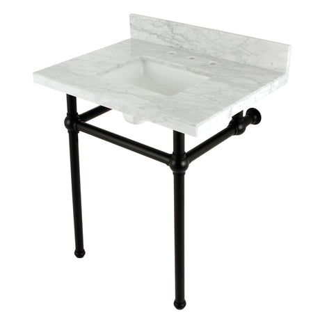 Fauceture KVBH3022M8SQ0 30-Inch Console Sink with Brass Legs (8-Inch, 3 Hole), Marble White/Matte Black