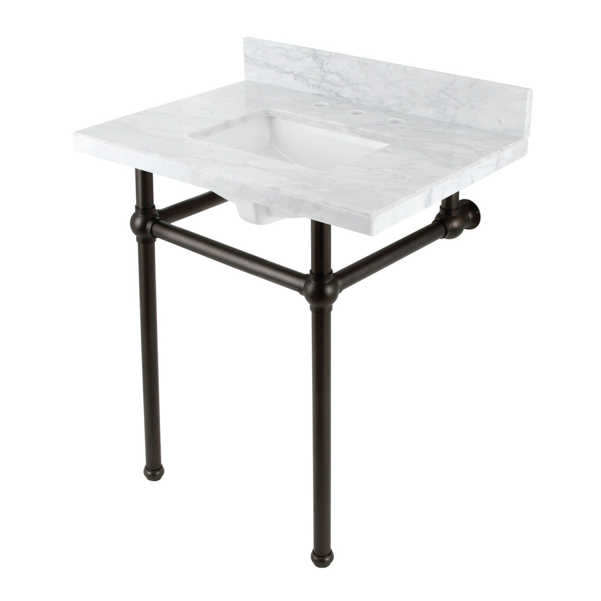 Fauceture KVBH3022M8SQ5 30-Inch Console Sink with Brass Legs (8-Inch, 3 Hole), Marble White/Oil Rubbed Bronze