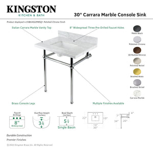 Fauceture KVBH3022M8SQ6 30-Inch Console Sink with Brass Legs (8-Inch, 3 Hole), Marble White/Polished Nickel