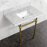 Fauceture KVBH3022M8SQ7 30-Inch Console Sink with Brass Legs (8-Inch, 3 Hole), Marble White/Brushed Brass