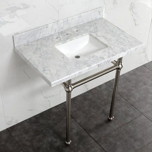 Fauceture KVBH3022M8SQ8 30-Inch Console Sink with Brass Legs (8-Inch, 3 Hole), Marble White/Brushed Nickel