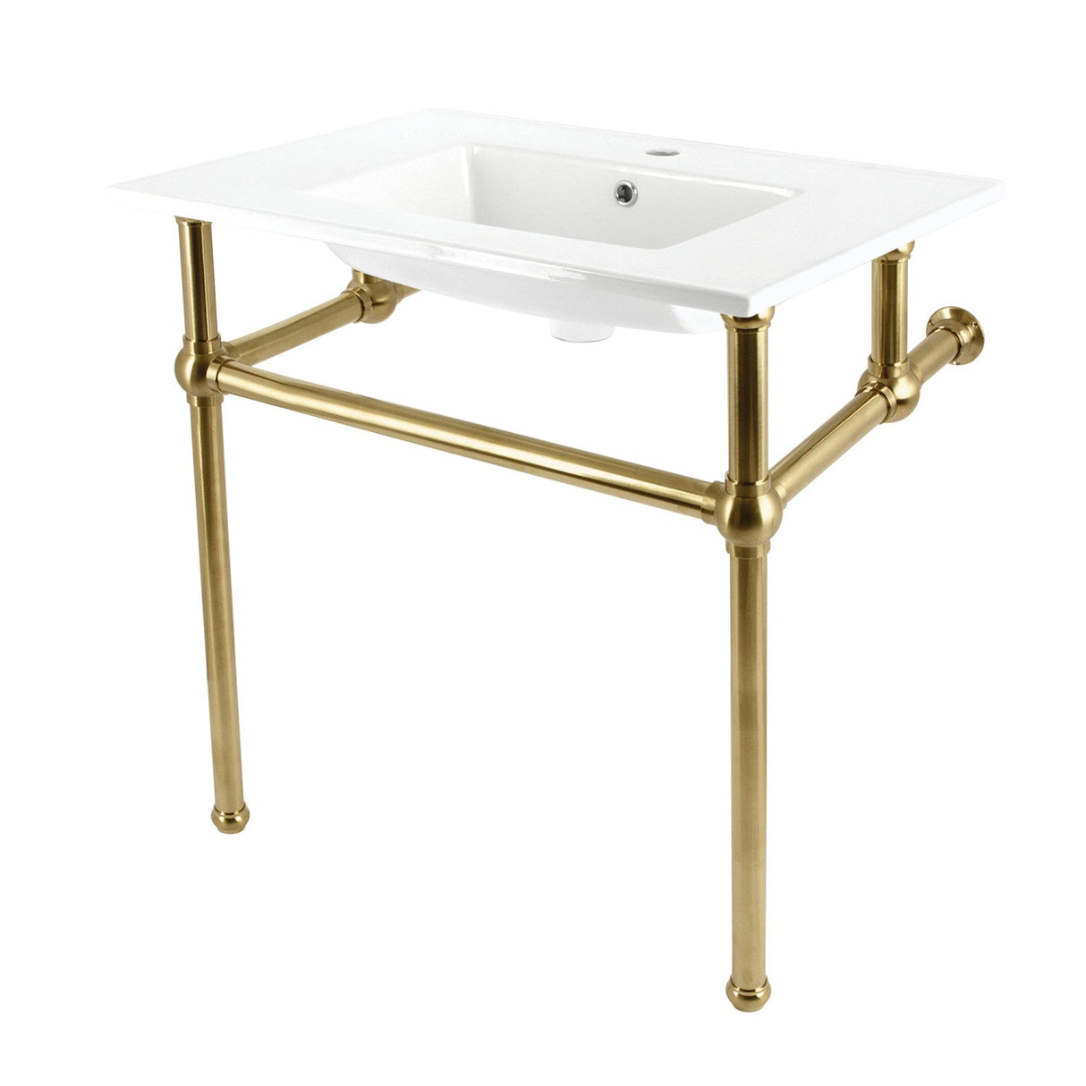 Fauceture KVBH312277 31-Inch Console Sink with Brass Legs (Single Faucet Hole), White/Brushed Brass