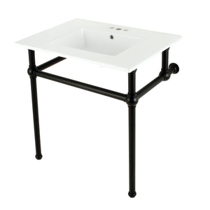 Fauceture KVBH31227W4B0 31-Inch Console Sink with Brass Legs (8-Inch, 3 Hole), White/Matte Black