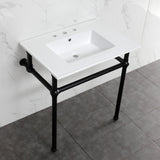 Fauceture KVBH31227W8B0 31-Inch Console Sink with Brass Legs (8-Inch, 3 Hole), White/Matte Black