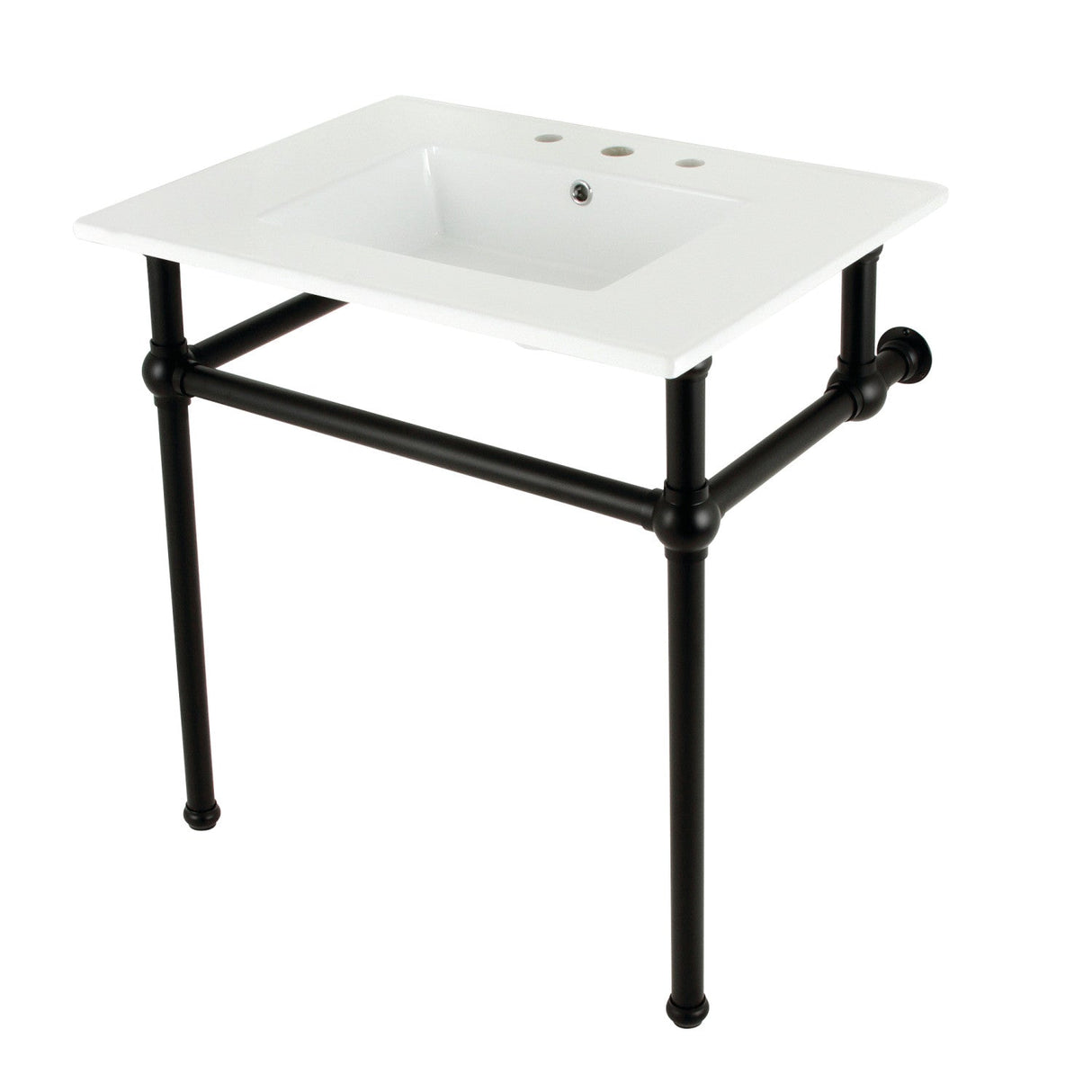 Fauceture KVBH31227W8B0 31-Inch Console Sink with Brass Legs (8-Inch, 3 Hole), White/Matte Black