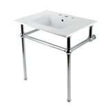 Fauceture KVBH31227W8B1 31-Inch Console Sink with Brass Legs (8-Inch, 3 Hole), White/Polished Chrome