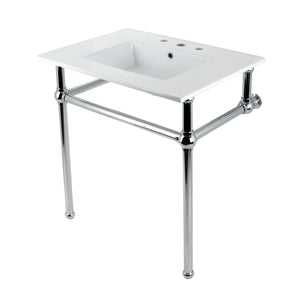 Fauceture KVBH31227W8B1 31-Inch Console Sink with Brass Legs (8-Inch, 3 Hole), White/Polished Chrome