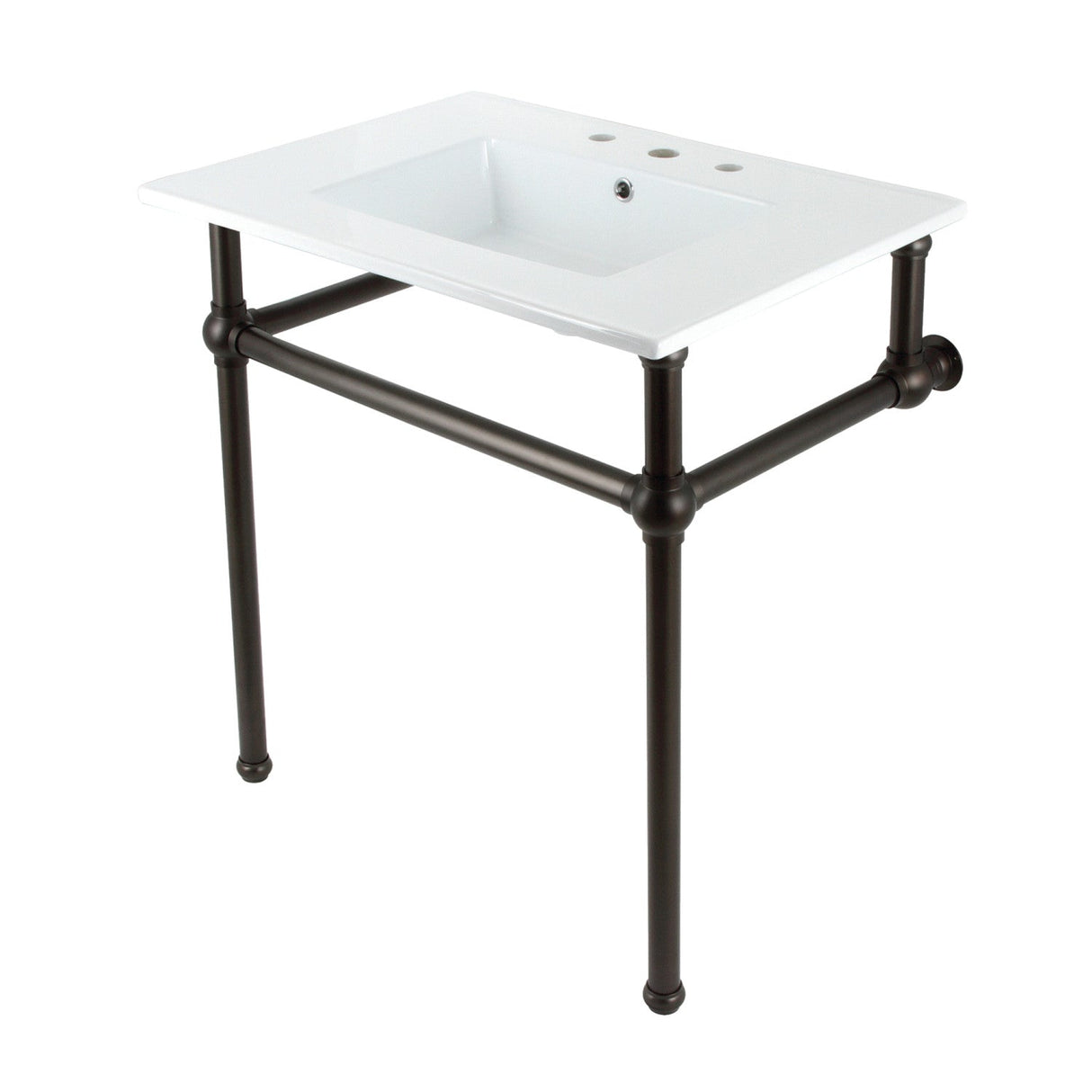 Fauceture KVBH31227W8B5 31-Inch Console Sink with Brass Legs (8-Inch, 3 Hole), White/Oil Rubbed Bronze