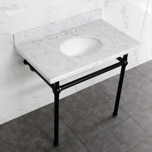 Fauceture KVBH3622M80 36-Inch Console Sink with Brass Legs (8-Inch, 3 Hole), Marble White/Matte Black