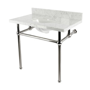 Fauceture KVBH3622M86 36-Inch Console Sink with Brass Legs (8-Inch, 3 Hole), Marble White/Polished Nickel