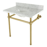 Fauceture KVBH3622M87 36-Inch Console Sink with Brass Legs (8-Inch, 3 Hole), Marble White/Brushed Brass