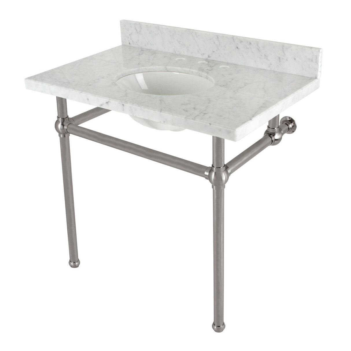 Fauceture KVBH3622M88 36-Inch Console Sink with Brass Legs (8-Inch, 3 Hole), Marble White/Brushed Nickel