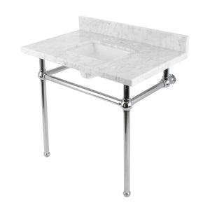 Fauceture KVBH3622M8SQ1 36-Inch Console Sink with Brass Legs (8-Inch, 3 Hole), Marble White/Polished Chrome