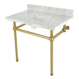 Fauceture KVBH3622M8SQ7 36-Inch Console Sink with Brass Legs (8-Inch, 3 Hole), Marble White/Brushed Brass