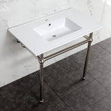 Fauceture KVBH37227BN 37-Inch Console Sink with Brass Legs (Single Faucet Hole), White/Brushed Nickel