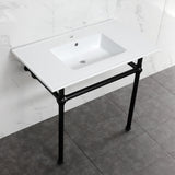 Fauceture KVBH37227MB 37-Inch Console Sink with Brass Legs (Single Faucet Hole), White/Matte Black