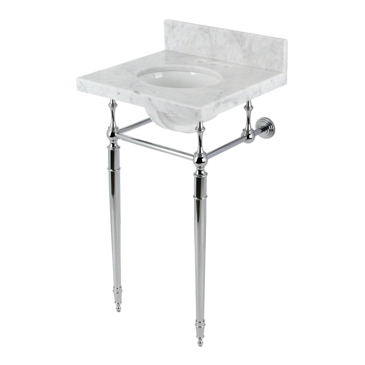 Fauceture KVPB1917M341ST 19-Inch Carrara Marble Console Sink with Brass Legs (4" Faucet Drillings), Marble White/Polished Chrome