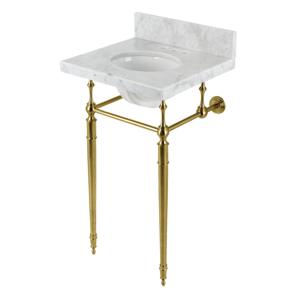 Fauceture KVPB1917M347ST 19-Inch Carrara Marble Console Sink with Brass Legs (4" Faucet Drillings), Marble White/Brushed Brass