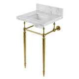 Fauceture KVPB1917M34SQ7 19-Inch Carrara Marble Console Sink with Brass Legs (4" Faucet Drillings), Marble White/Brushed Brass