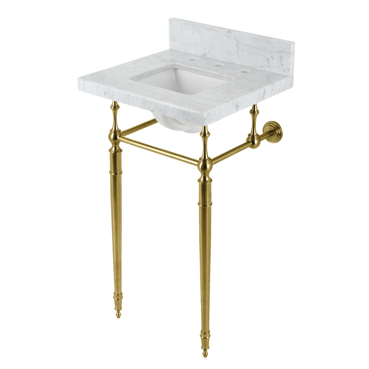 Fauceture KVPB1917M8SQ7 19-Inch Carrara Marble Console Sink with Brass Legs (8" Faucet Drillings), Marble White/Brushed Brass