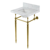 Fauceture KVPB1917M8SQ7 19-Inch Carrara Marble Console Sink with Brass Legs (8" Faucet Drillings), Marble White/Brushed Brass