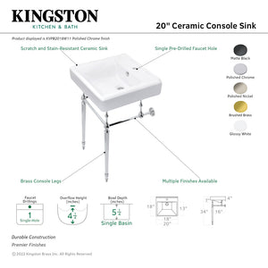 Edwardian KVPB2018W10 20-Inch Console Sink with Brass Legs, White/Matte Black