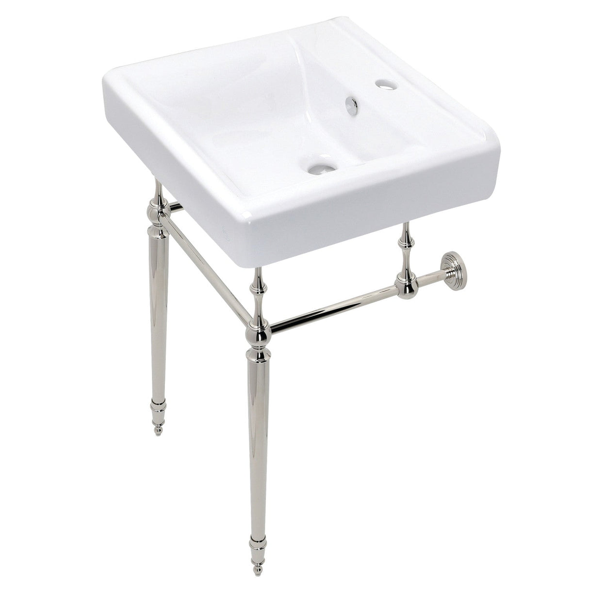 Edwardian KVPB2018W16 20-Inch Console Sink with Brass Legs, White/Polished Nickel