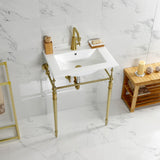 Edwardian KVPB24187W1BB 24-Inch Console Sink with Brass Legs (Single Faucet Hole), White/Brushed Brass