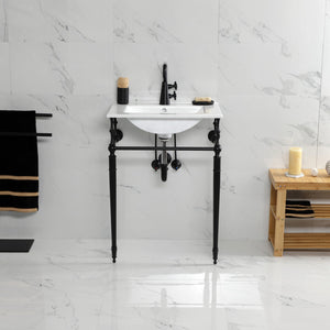 Edwardian KVPB24187W1MB 24-Inch Console Sink with Brass Legs (Single Faucet Hole), White/Matte Black