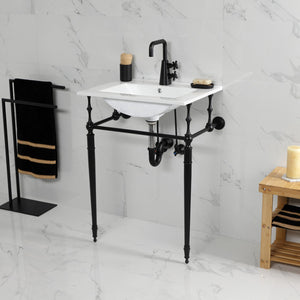 Edwardian KVPB24187W1MB 24-Inch Console Sink with Brass Legs (Single Faucet Hole), White/Matte Black