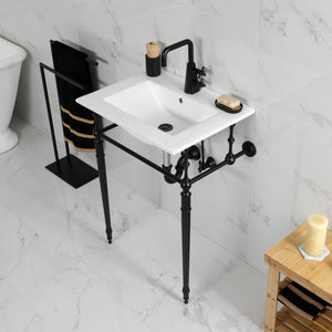 Edwardian KVPB24187W1MB 24-Inch Console Sink with Brass Legs (Single Faucet Hole), White/Matte Black