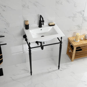 Edwardian KVPB24187W1MB 24-Inch Console Sink with Brass Legs (Single Faucet Hole), White/Matte Black