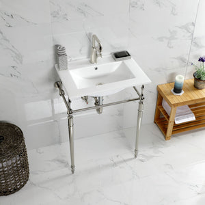 Edwardian KVPB24187W1PN 24-Inch Console Sink with Brass Legs (Single Faucet Hole), White/Polished Nickel