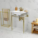 Edwardian KVPB24187W4BB 24-Inch Console Sink with Brass Legs (4-Inch, 3 Hole), White/Brushed Brass