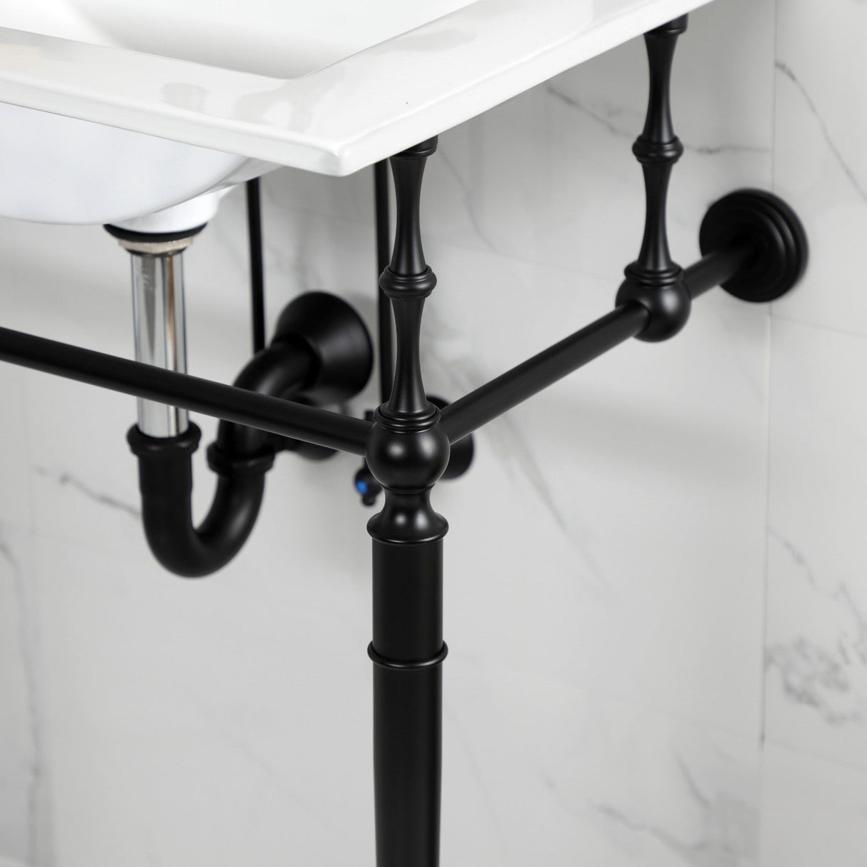 Edwardian KVPB24187W4MB 24-Inch Console Sink with Brass Legs (4-Inch, 3 Hole), White/Matte Black