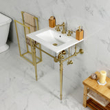 Edwardian KVPB24187W8BB 24-Inch Console Sink with Brass Legs (8-Inch, 3 Hole), White/Brushed Brass