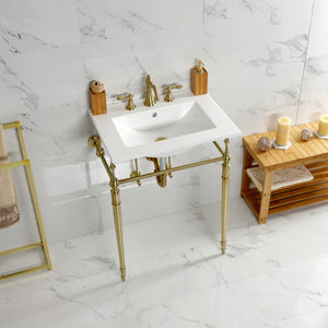 Edwardian KVPB24187W8BB 24-Inch Console Sink with Brass Legs (8-Inch, 3 Hole), White/Brushed Brass