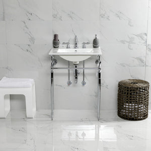 Edwardian KVPB24187W8CP 24-Inch Console Sink with Brass Legs (8-Inch, 3 Hole), White/Polished Chrome