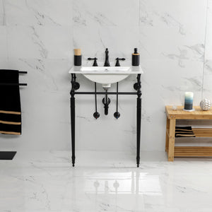 Edwardian KVPB24187W8MB 24-Inch Console Sink with Brass Legs (8-Inch, 3 Hole), White/Matte Black