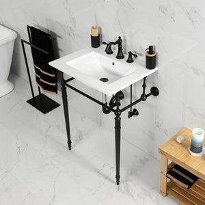 Edwardian KVPB24187W8MB 24-Inch Console Sink with Brass Legs (8-Inch, 3 Hole), White/Matte Black