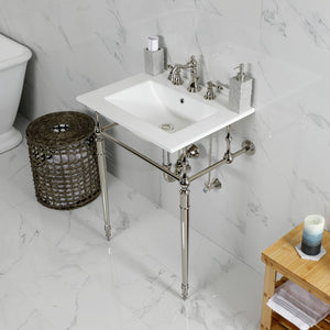 Edwardian KVPB24187W8PN 24-Inch Console Sink with Brass Legs (8-Inch, 3 Hole), White/Polished Nickel