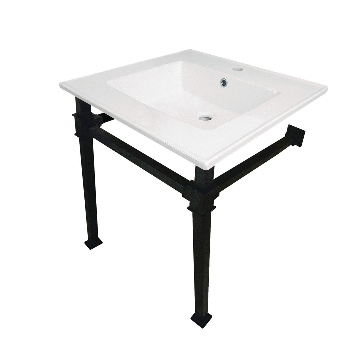 Fauceture KVPB25221Q0 25-Inch Ceramic Console Sink Set, White/Matte Black