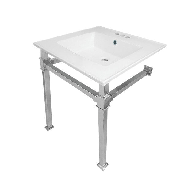 Fauceture KVPB25224Q1 25-Inch Ceramic Console Sink Set, White/Polished Chrome